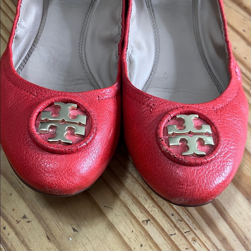 TORY BURCH Allie Napa Leather Ballet Flats in Samba Coral Red - Picture 3 of 8
